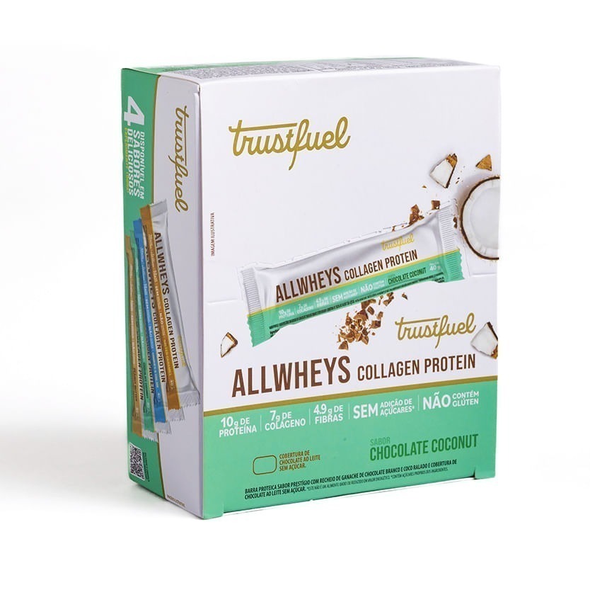 CX. BARRAS - ALLWHEYS COLLAGEN  PROTEIN - CHOCOLATE & COCONUT - 12 unidades