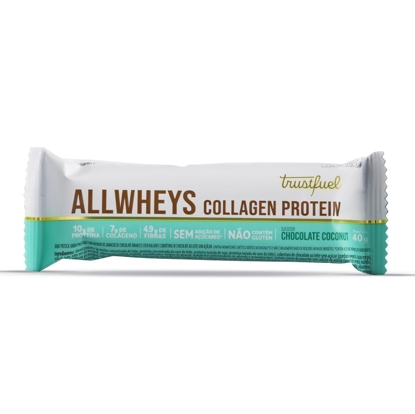 CX. BARRAS - ALLWHEYS COLLAGEN  PROTEIN - CHOCOLATE & COCONUT - 12 unidades